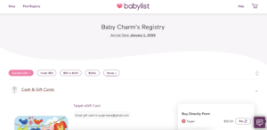 This is a screenshot of Baltimore City Mayor Brandon Scott's baby registry.